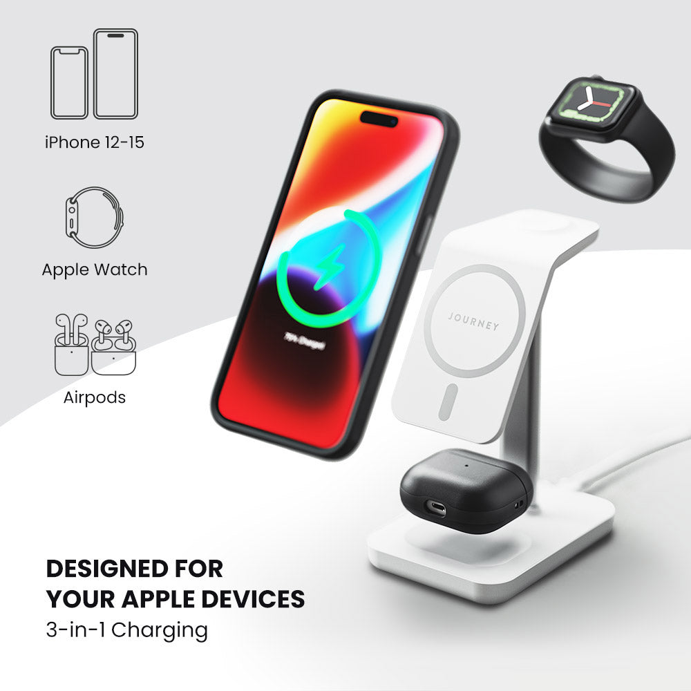 LAX Wireless Charging Stand - 3 in 1 Wireless Charger Fast Charging Dock  Station – Compatible with Apple Watches , Airpods 2/Pro, iPhone